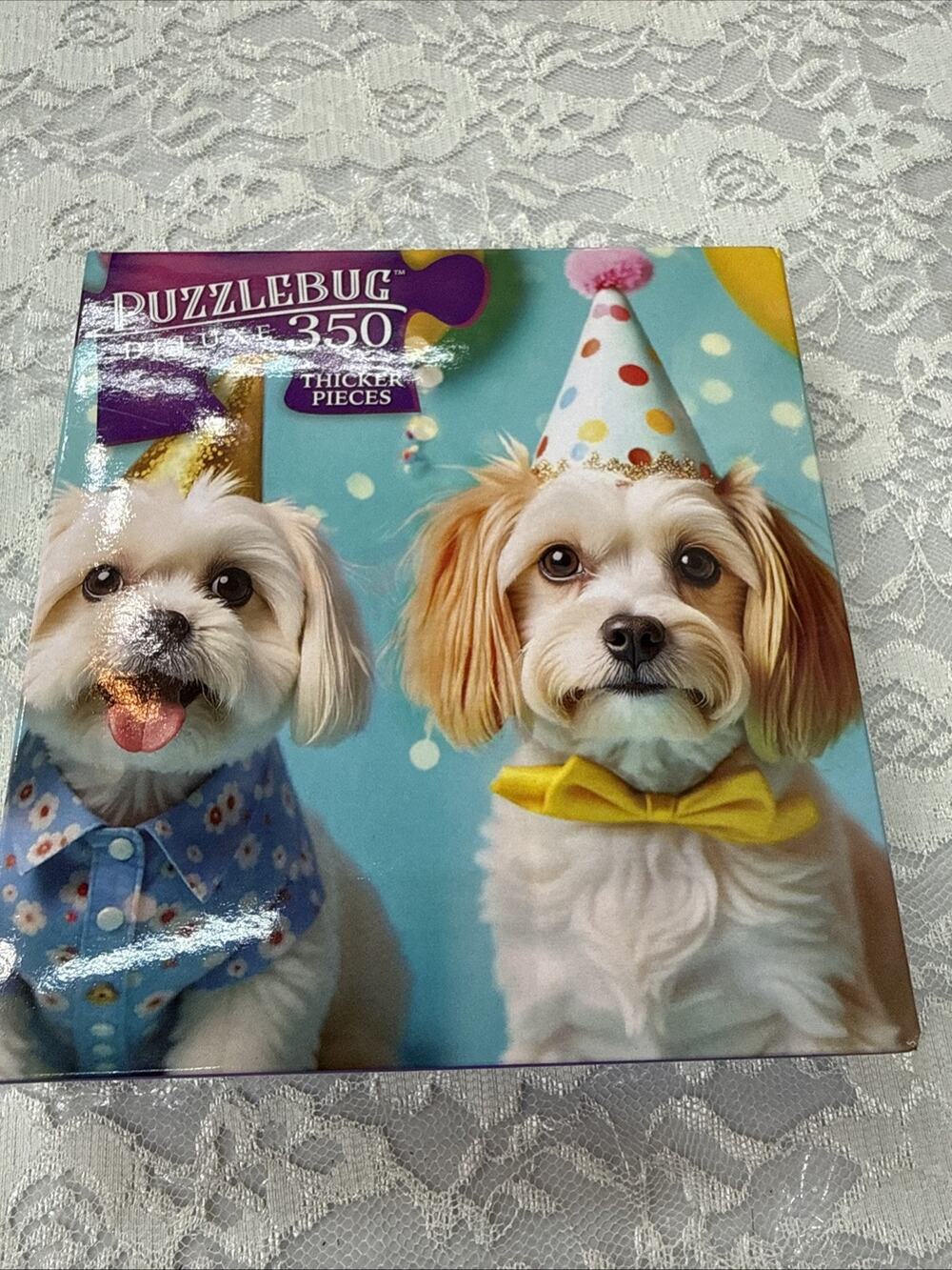 New Puzzlebug Deluxe 350 Piece Puzzle Happy Puppy Party MIB Ships Free